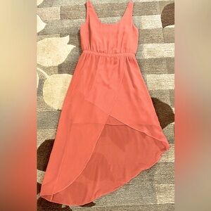 Bardot Sleeveless Asymmetric High Low Midi Dress in Tangerine Back Cut Out